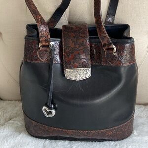 Vintage Brighton Leather Black and Brown Shoulder Bag with Heart Charm